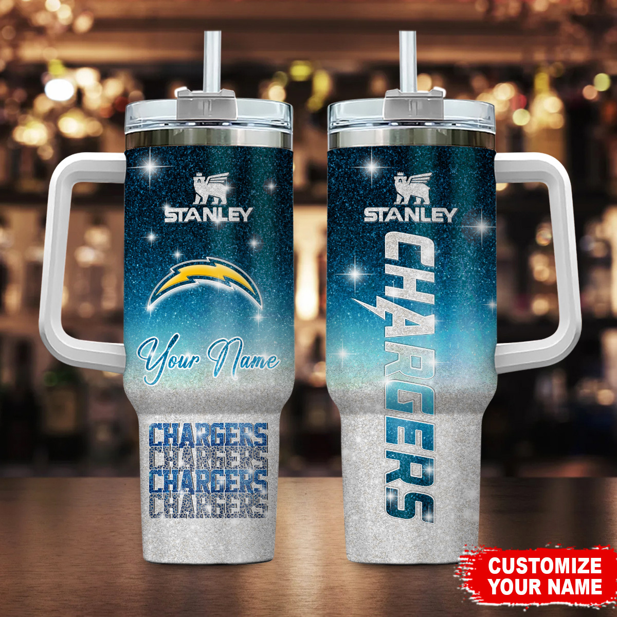 Los Angeles Chargers NFL Glitter Custom Stanley Cup 40 oz 30 oz Tumbler With HandleTVC230197