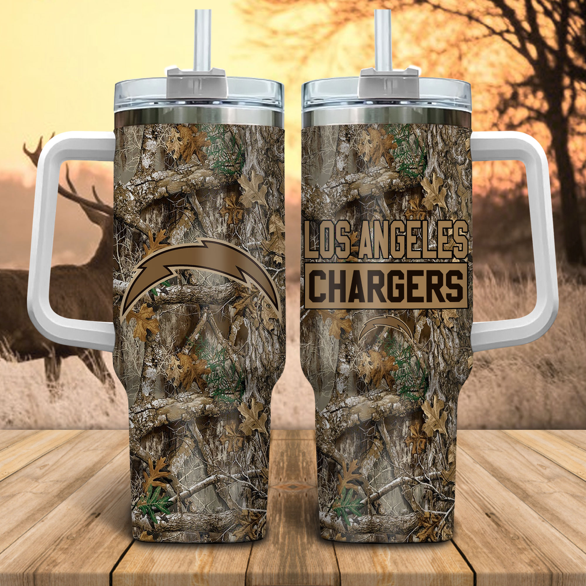 Los Angeles Chargers NFL Hunting Realtree Custom Stanley Cup 40 oz 30 oz Tumbler With HandleTVC230146