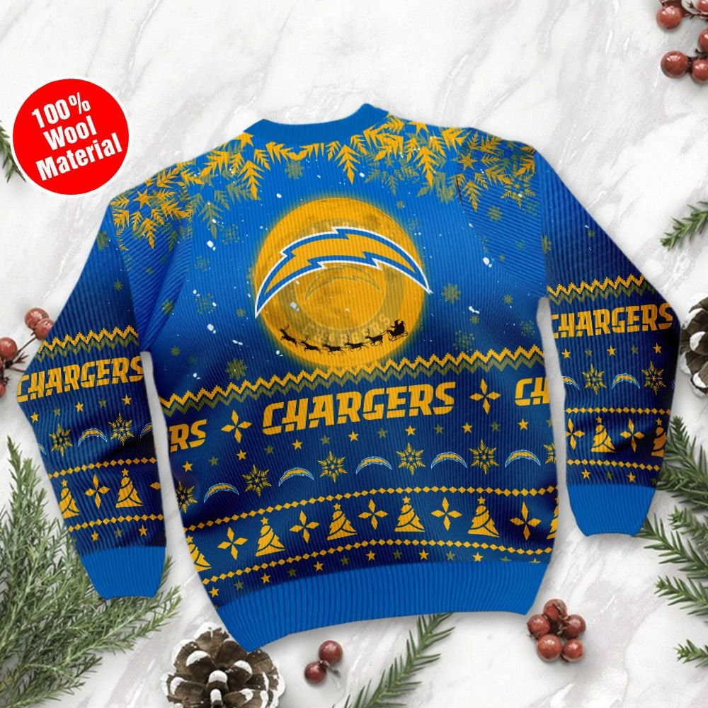 Los Angeles Chargers Santa Claus In The Moon Ugly Christmas Sweater Adult 3D Funny Matching for family - Image 3