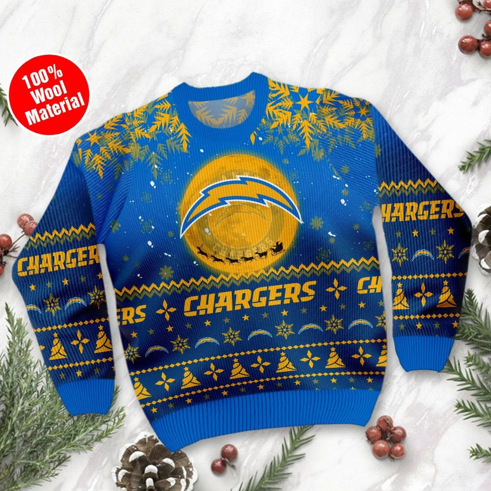 Los Angeles Chargers Santa Claus In The Moon Ugly Christmas Sweater Adult 3D Funny Matching for family - Image 2