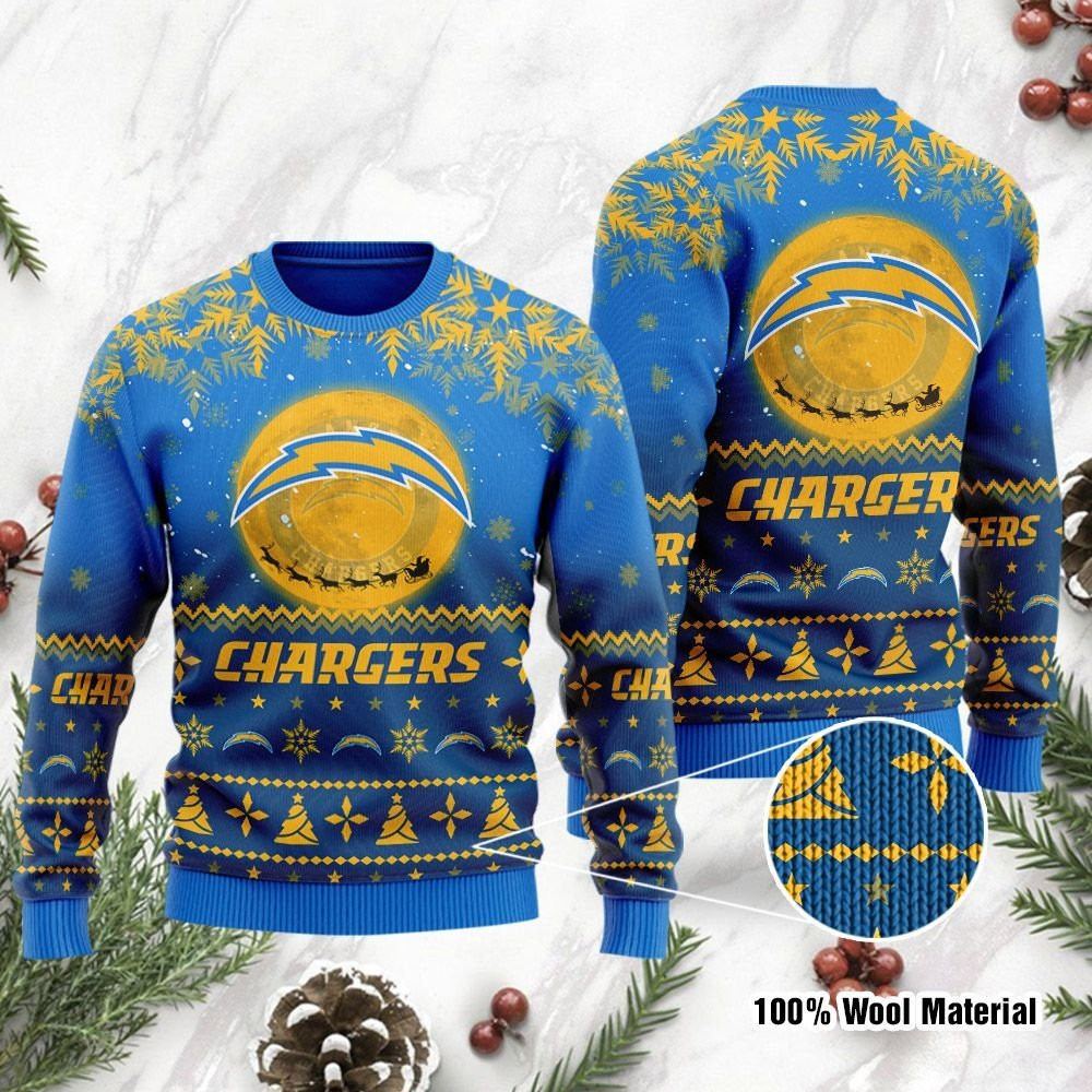 Los Angeles Chargers Santa Claus In The Moon Ugly Christmas Sweater Adult 3D Funny Matching for family