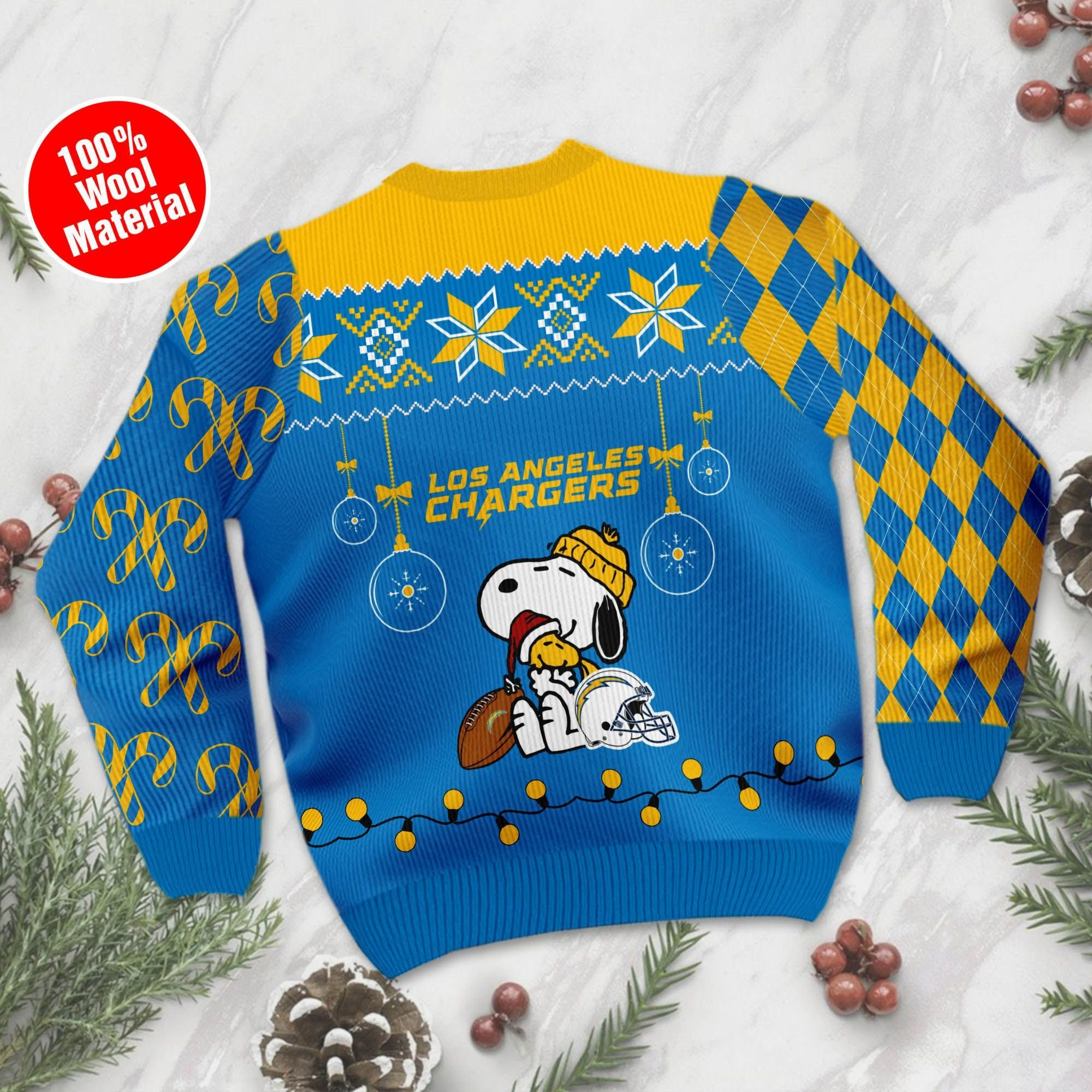 Los Angeles Chargers Snoopy Ugly Christmas Sweater Adult 3D Funny Matching for family - Image 3