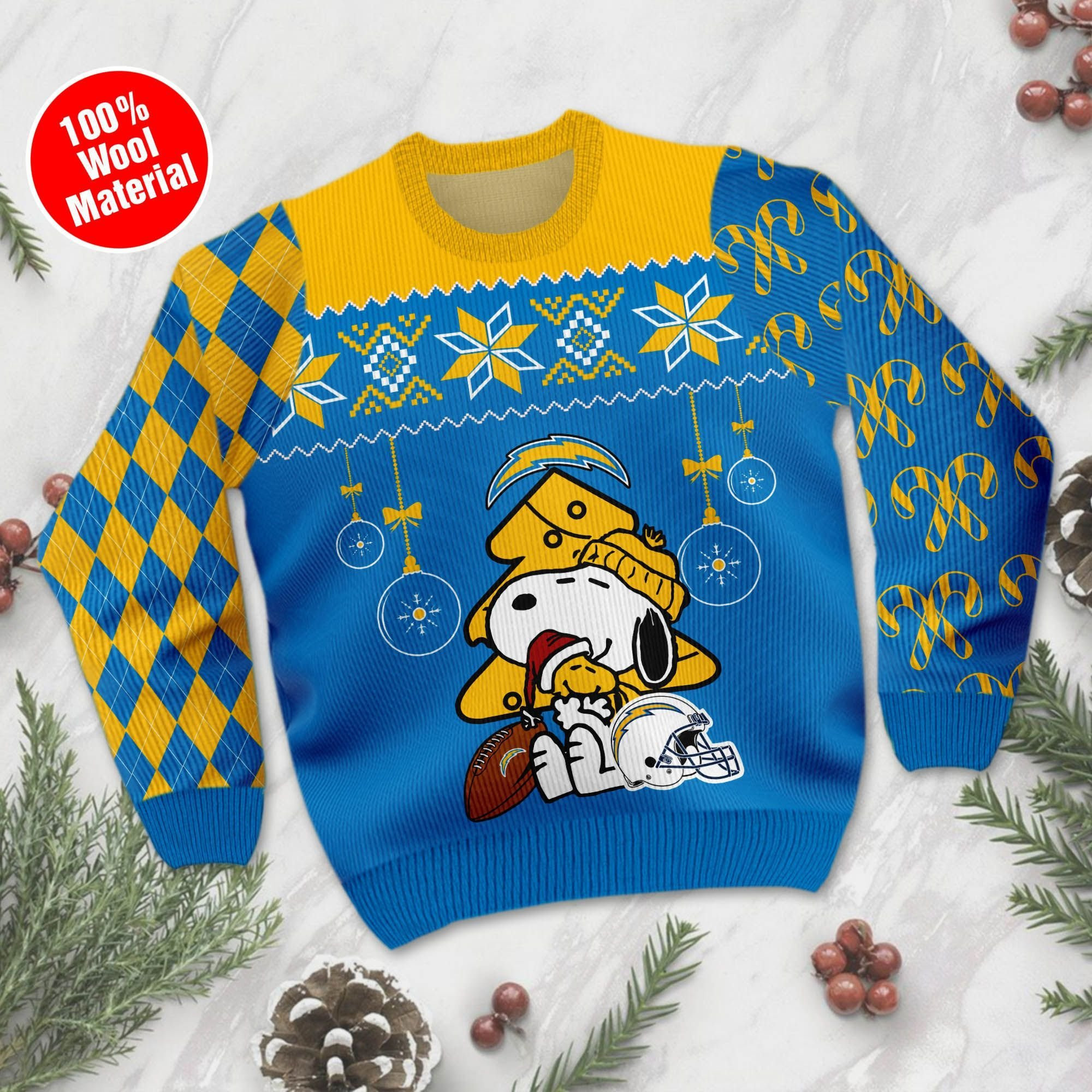 Los Angeles Chargers Snoopy Ugly Christmas Sweater Adult 3D Funny Matching for family - Image 2