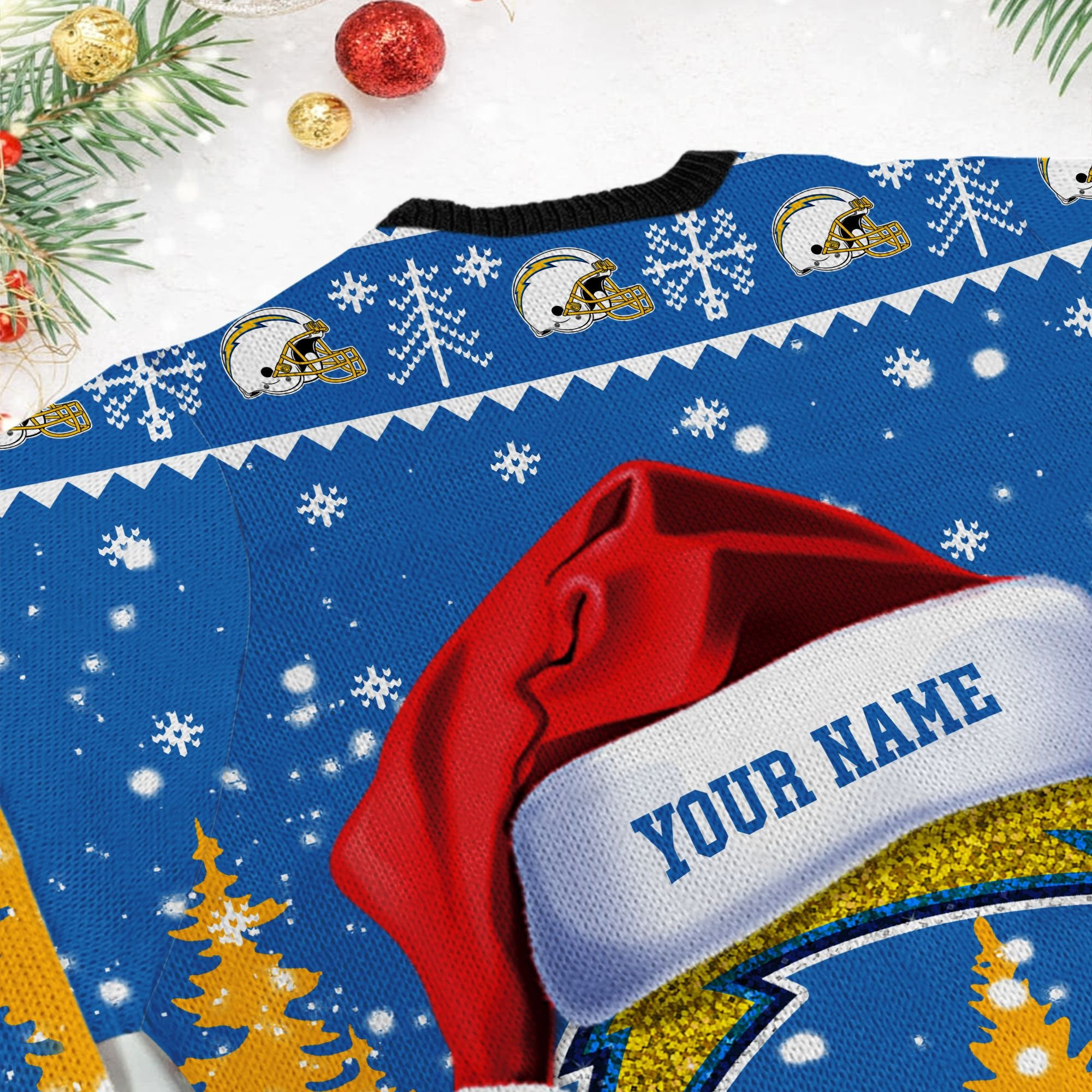 Los Angeles Chargers Symbol Wearing Santa Claus Hat Ho Ho Ho Personalized Ugly Christmas Sweater Adult 3D Funny Matching for family - Image 6