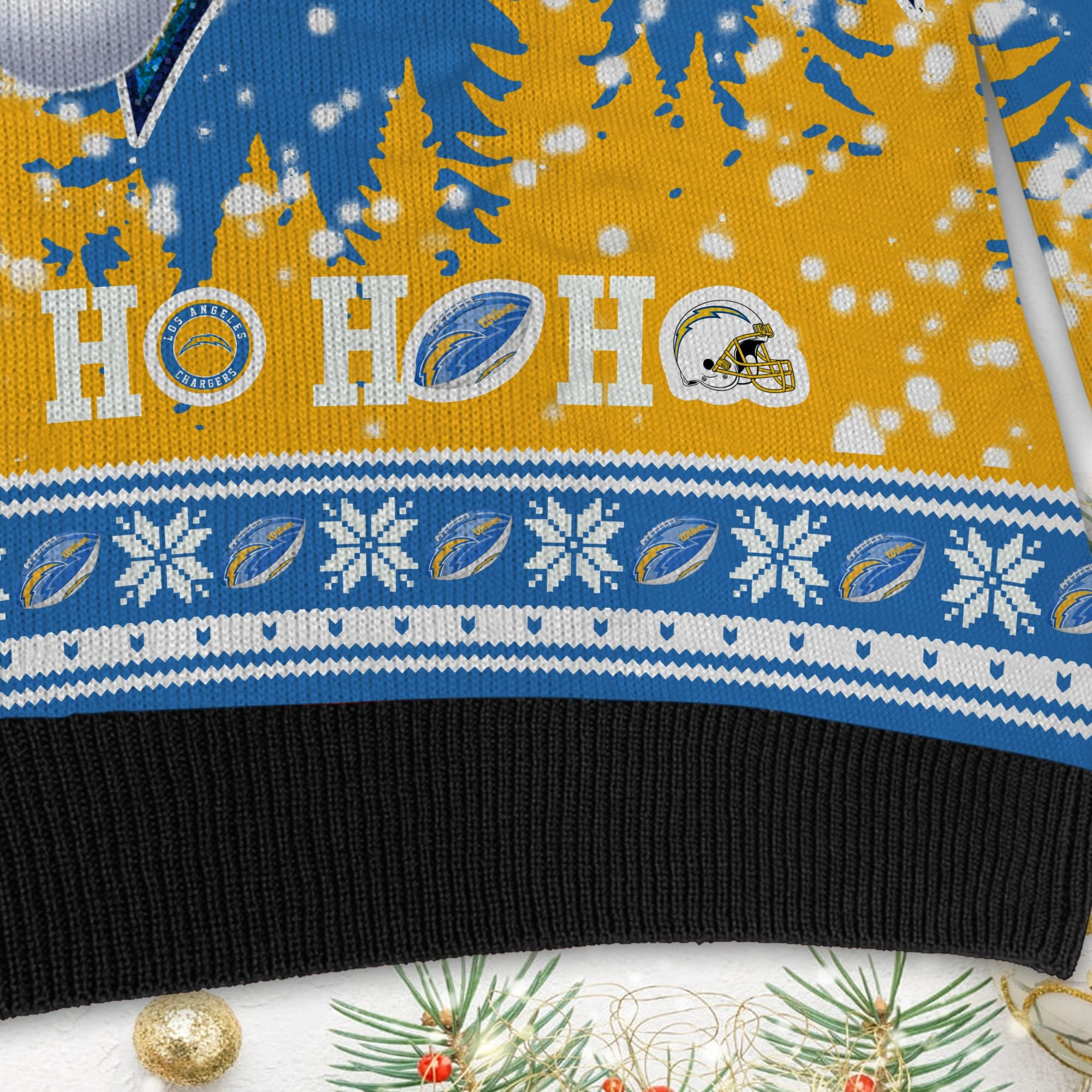 Los Angeles Chargers Symbol Wearing Santa Claus Hat Ho Ho Ho Personalized Ugly Christmas Sweater Adult 3D Funny Matching for family - Image 5