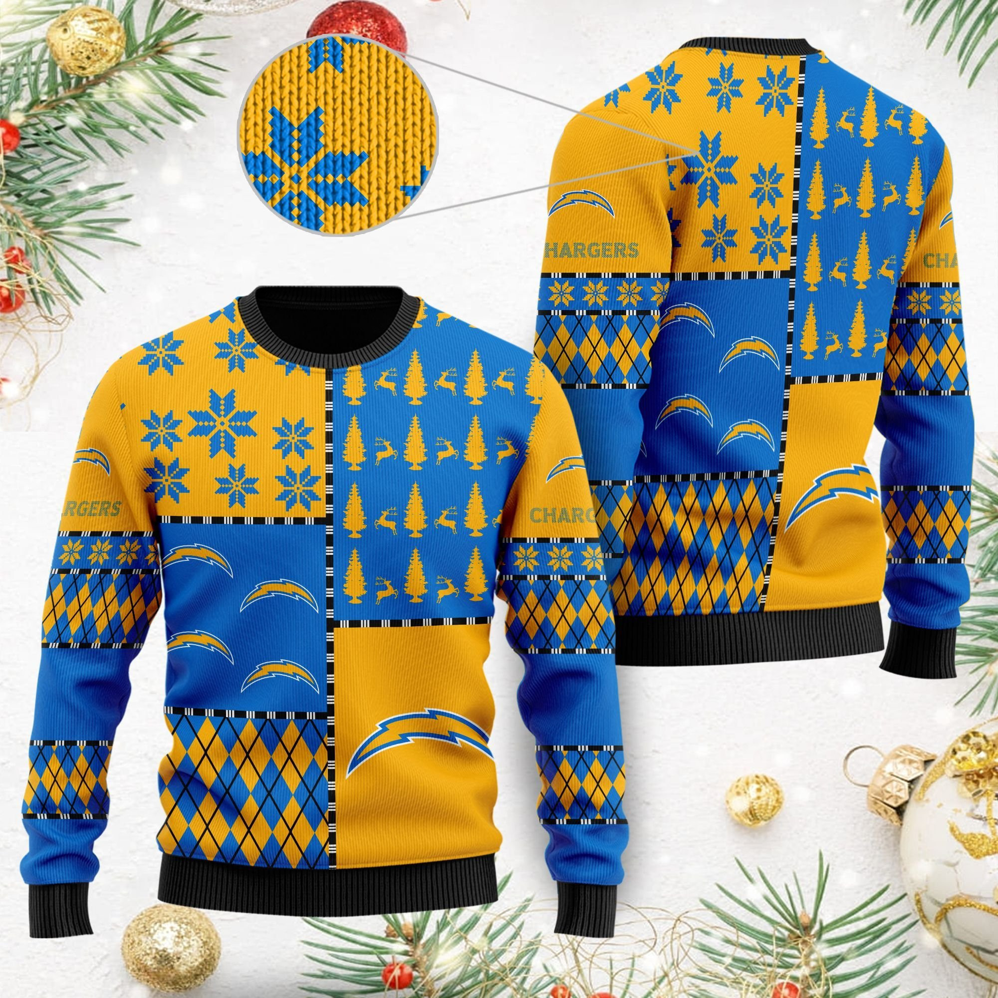 Los Angeles Chargers Ugly Christmas Sweater Adult 3D Funny Matching for family