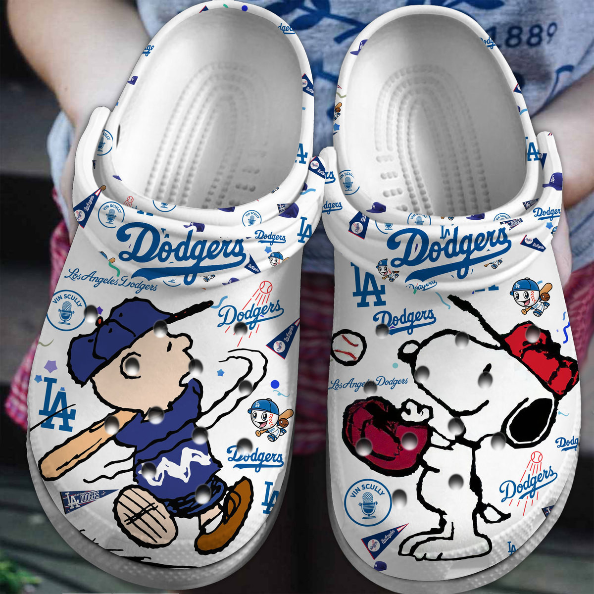 Los Angeles Dodgers And Snoopy Peanuts MLB Sport Cartoon Crocs Crocband Clogs Shoes Comfortable For Men Women and Kids