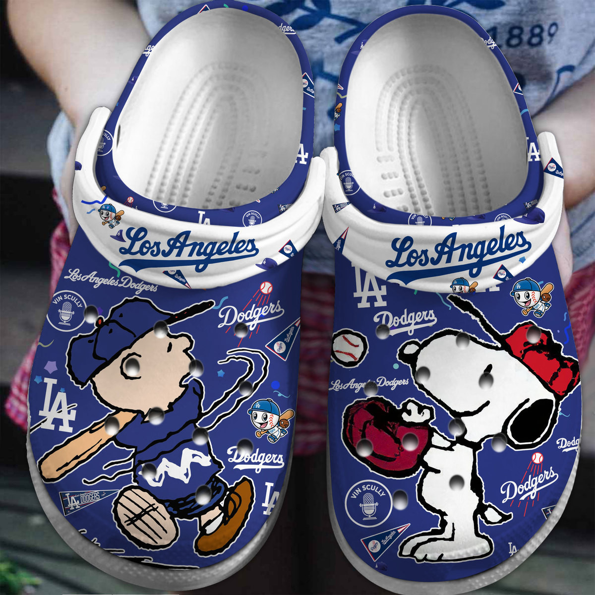 Los Angeles Dodgers And Snoopy Peanuts MLB Sport Cartoon Crocs Crocband Clogs Shoes Comfortable For Men Women and Kids
