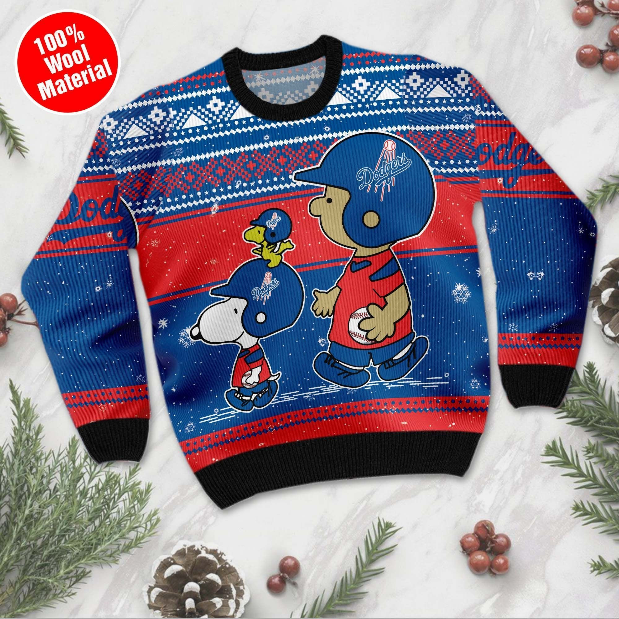 Los Angeles Dodgers Charlie Brown Snoopy Wear Football Jersey Ugly Christmas Sweater Adult 3D Funny Matching for family - Image 5