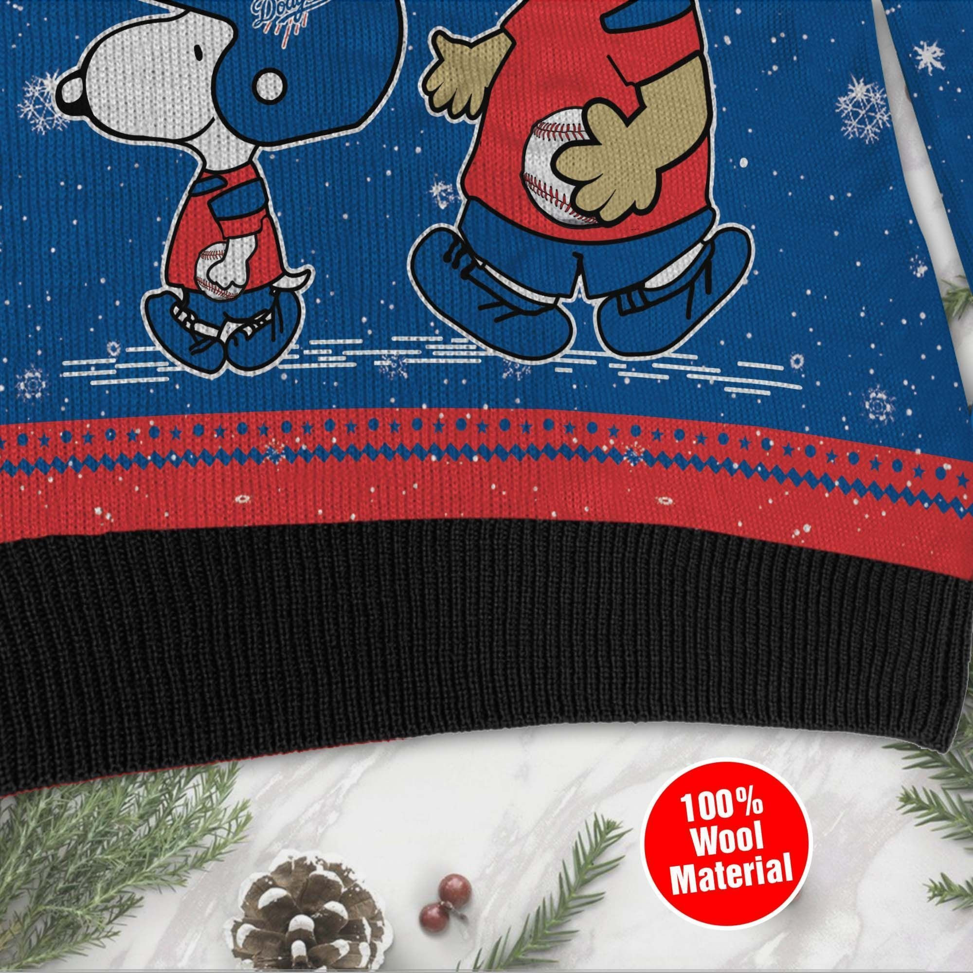 Los Angeles Dodgers Charlie Brown Snoopy Wear Football Jersey Ugly Christmas Sweater Adult 3D Funny Matching for family - Image 3