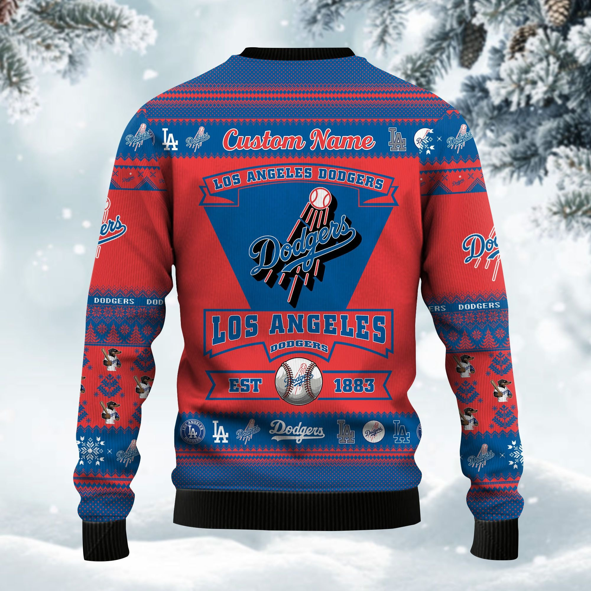Los Angeles Dodgers Football Team Logo Personalized Ugly Christmas Sweater Adult 3D Funny Matching for family - Image 3