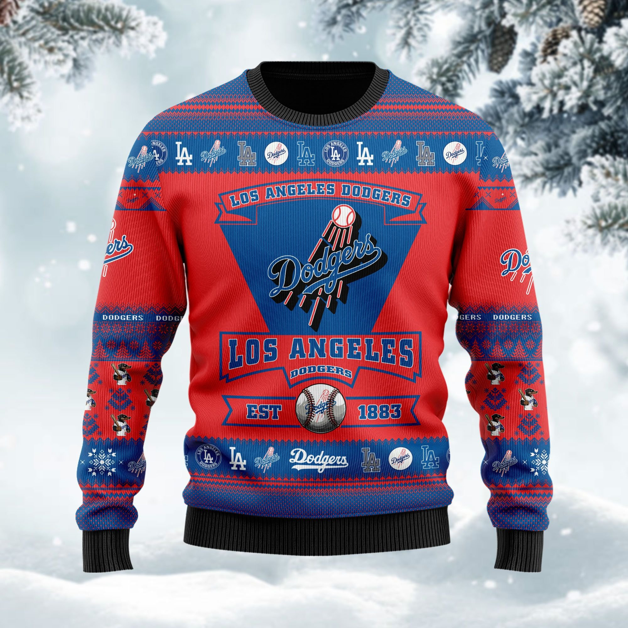 Los Angeles Dodgers Football Team Logo Personalized Ugly Christmas Sweater Adult 3D Funny Matching for family - Image 2