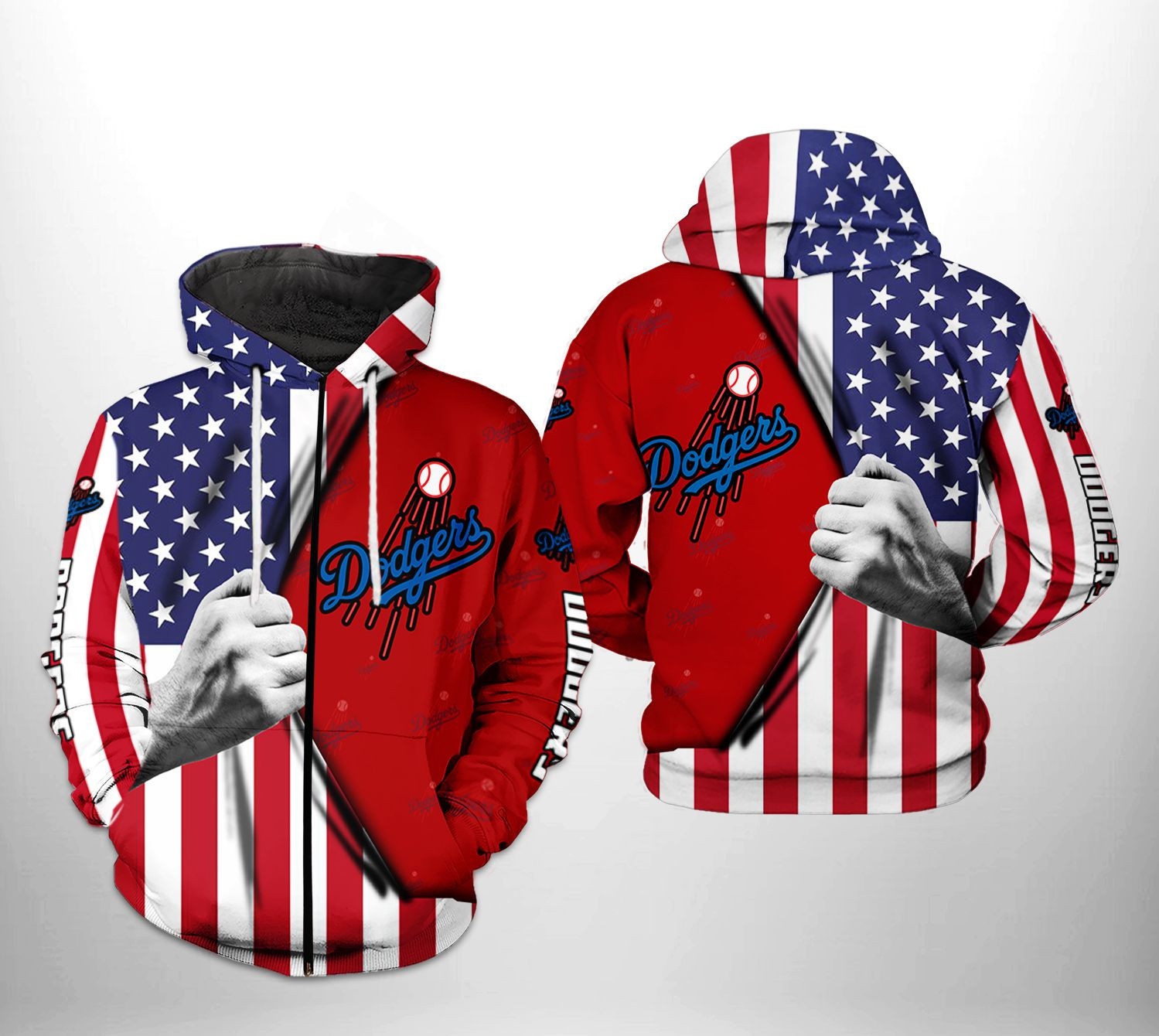 Los Angeles Dodgers MLB US Flag 3D All Over Print Hoodie, Zip Hoodie