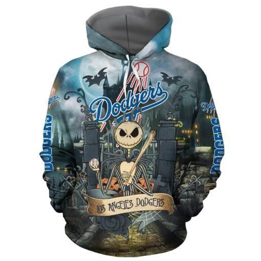 Los Angeles Dodgers With Jack Skellington 3D All Over Print Hoodie, Zip Hoodie