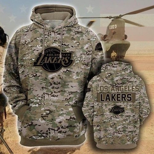 Los Angeles Lakers Camouflage Veteran 3D All Over Print Hoodie, Zip Hoodie