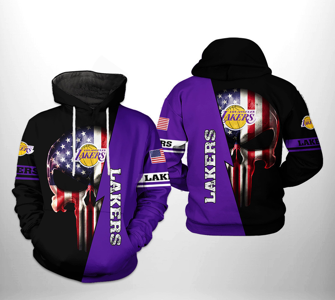 Los Angeles Lakers NBA US Flag Skull Team 3D All Over Print Hoodie, Zip Hoodie