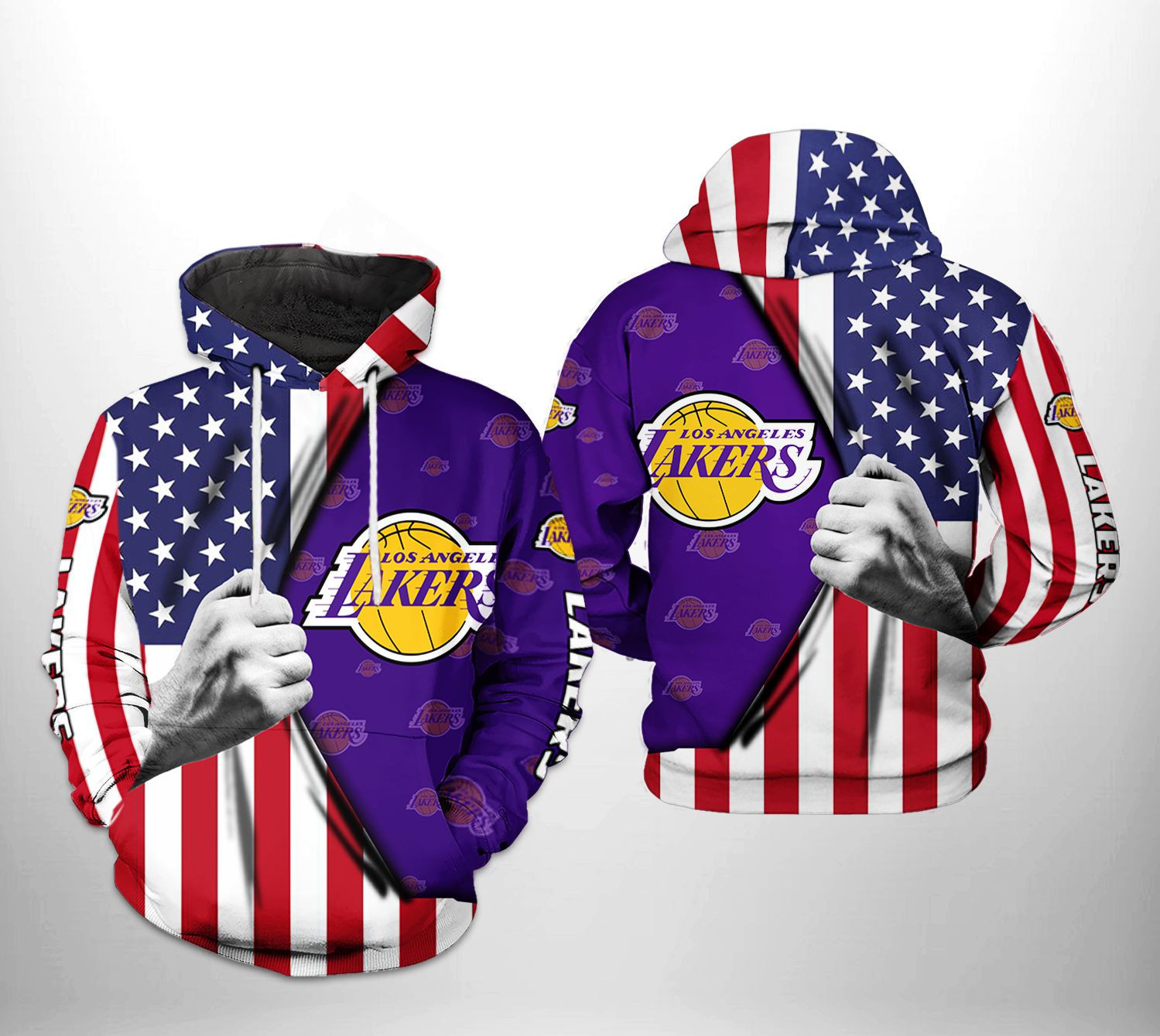 Los Angeles Lakers NBA US Flag Team 3D All Over Print Hoodie, Zip Hoodie
