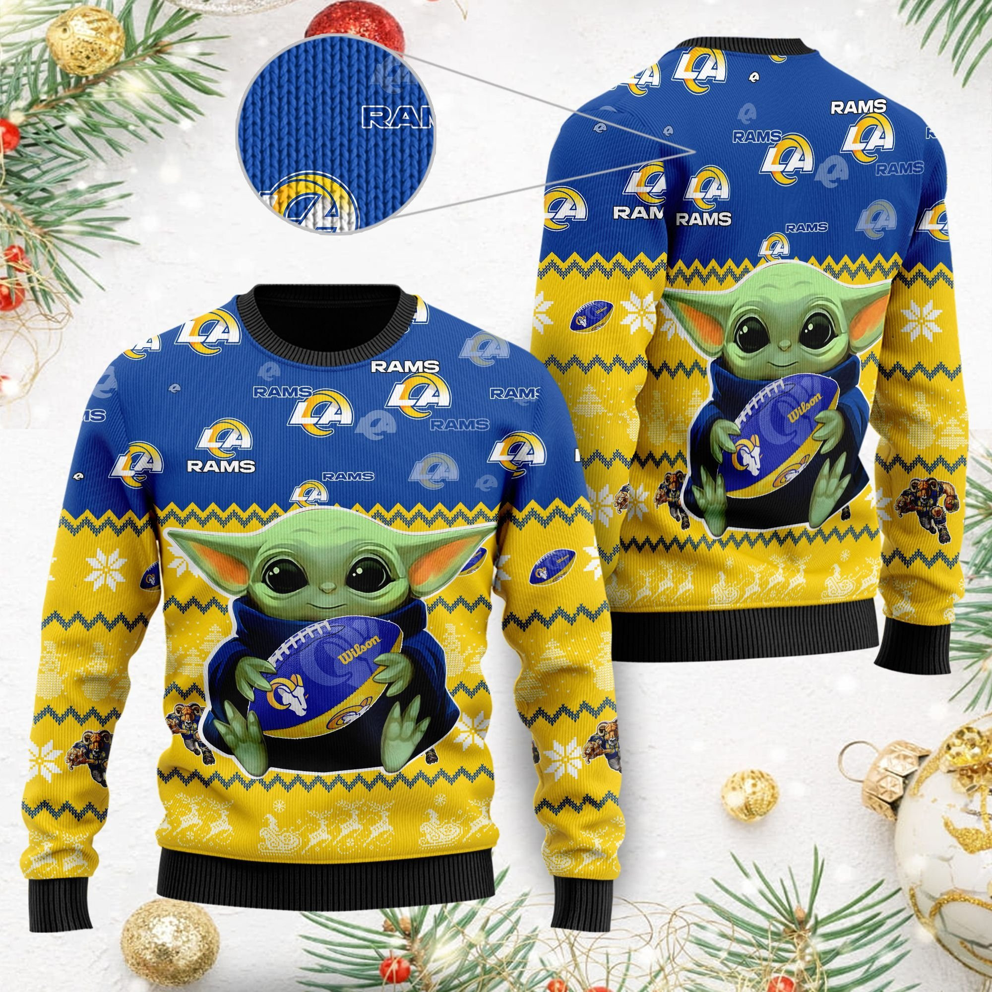 Los Angeles Rams Baby Yoda Ugly Christmas Sweater Adult 3D Funny Matching for family
