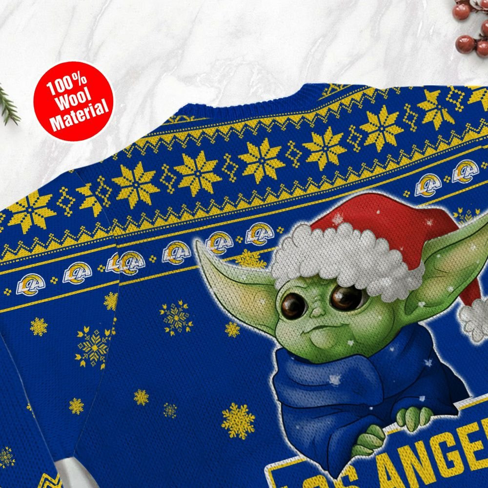 Los Angeles Rams Cute Baby Yoda Grogu Holiday Party Ugly Christmas Sweater Adult 3D Funny Matching for family - Image 5