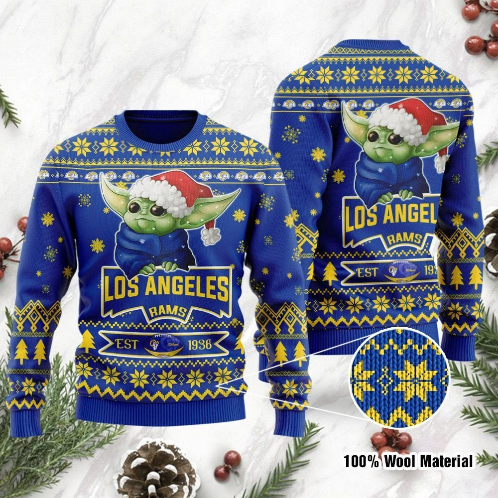 Los Angeles Rams Cute Baby Yoda Grogu Ugly Christmas Sweater Adult 3D Funny Matching for family
