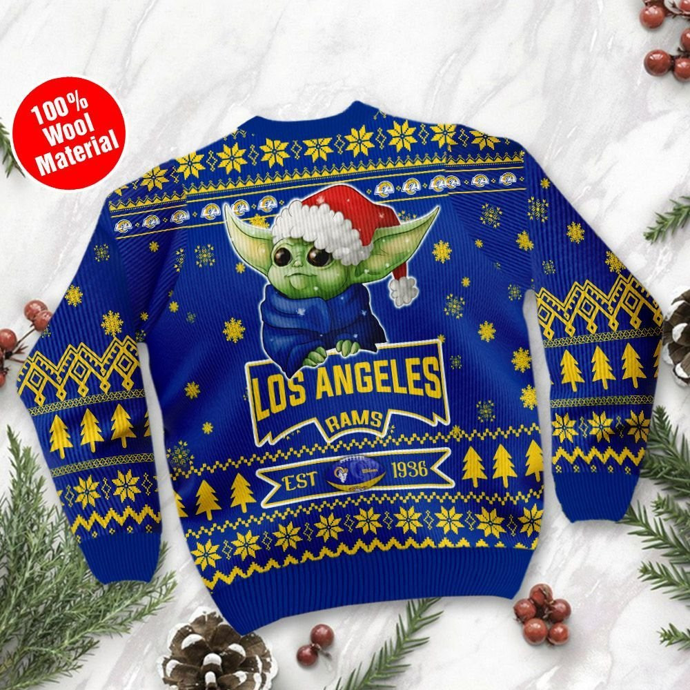 Los Angeles Rams Cute Baby Yoda Grogu Ugly Christmas Sweater Adult 3D Funny Matching for family - Image 3