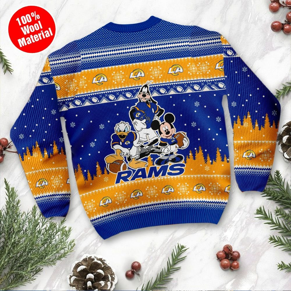 Los Angeles Rams Disney Donald Duck Mickey Mouse Goofy Personalized Ugly Christmas Sweater Adult 3D Funny Matching for family - Image 3