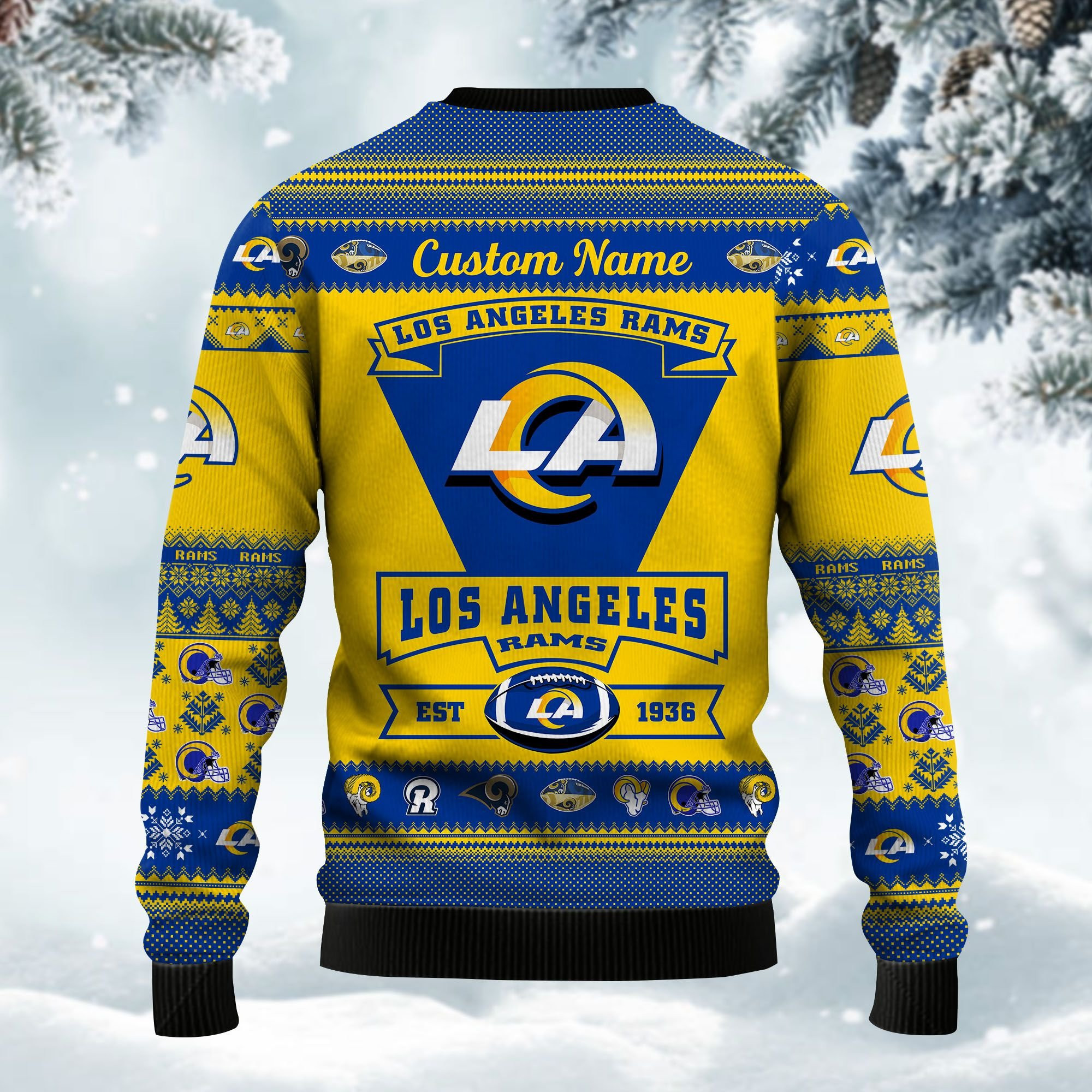 Los Angeles Rams Football Team Logo Custom Name Personalized Ugly Christmas Sweater Adult 3D Funny Matching for family - Image 4