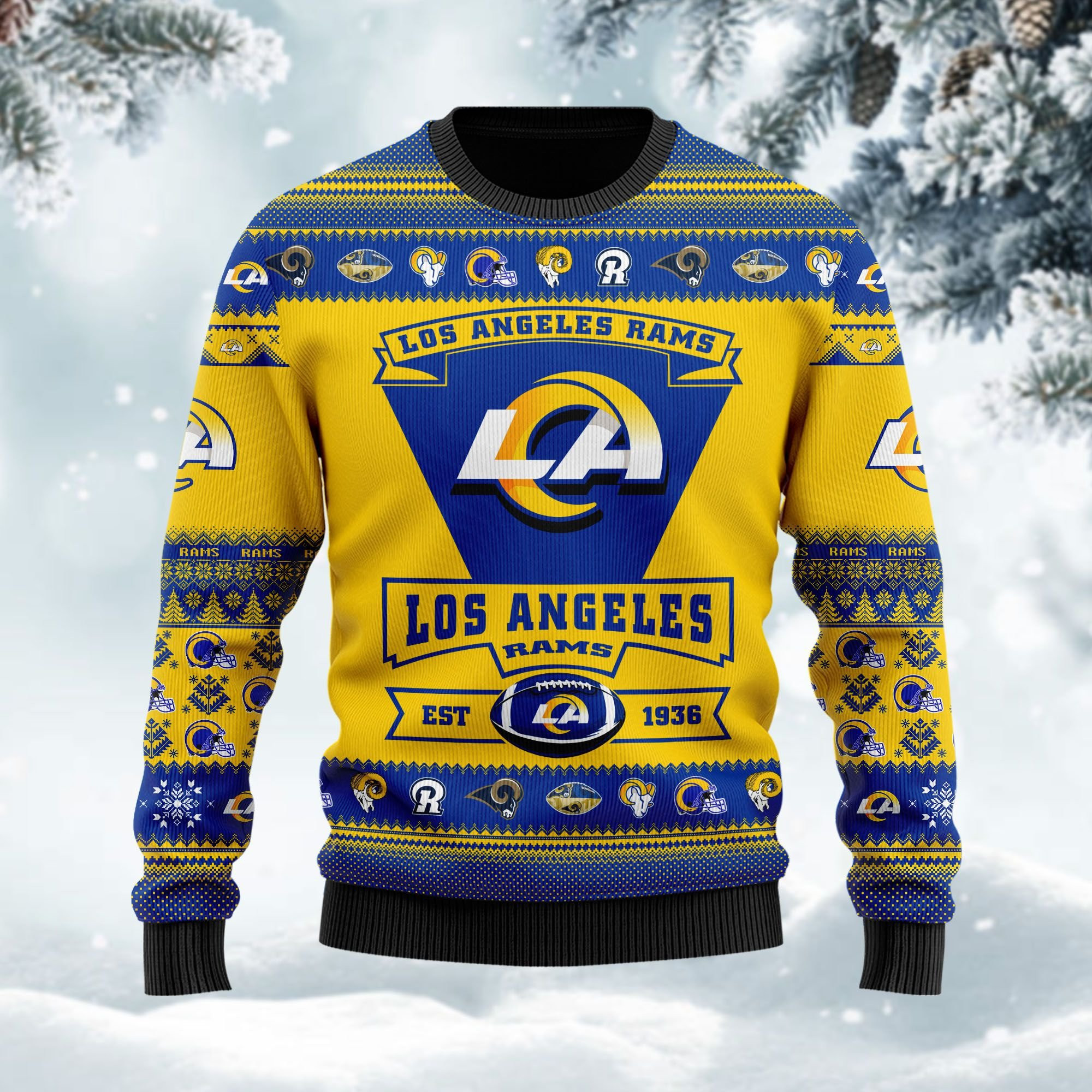 Los Angeles Rams Football Team Logo Custom Name Personalized Ugly Christmas Sweater Adult 3D Funny Matching for family - Image 3