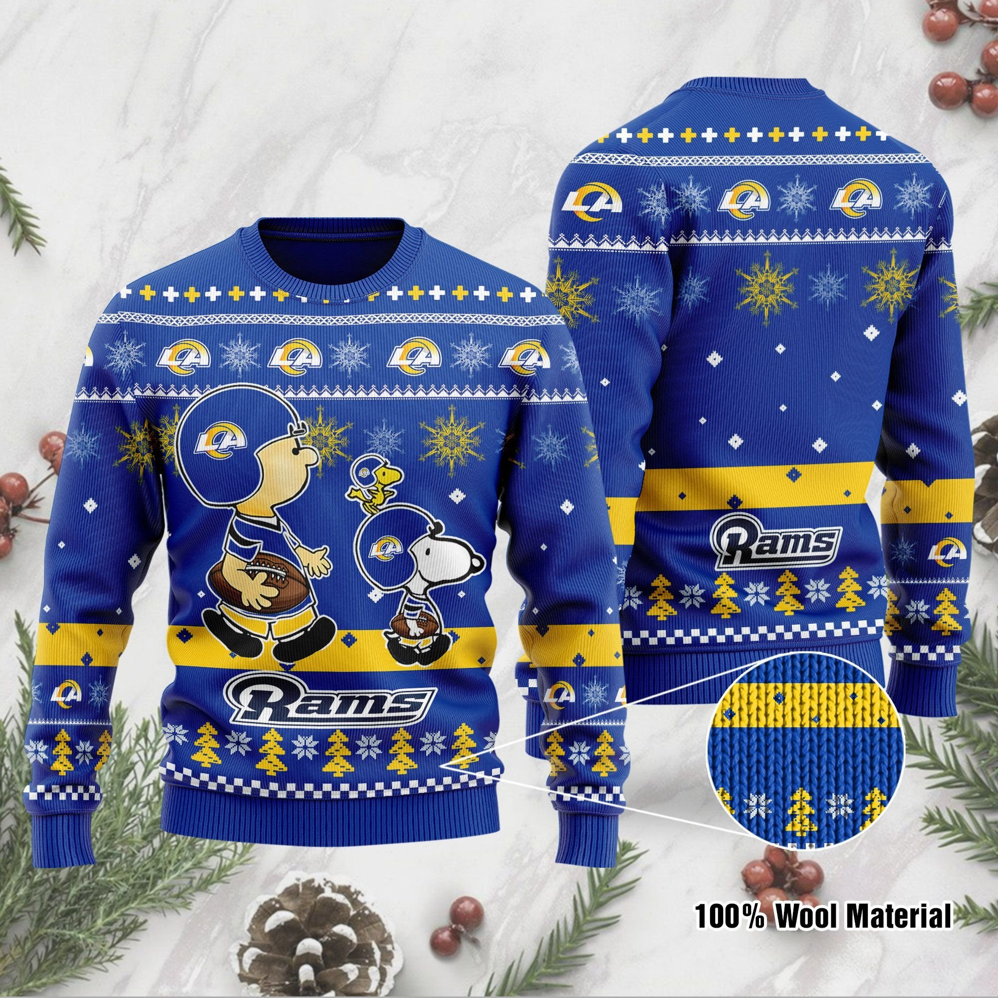 Los Angeles Rams Funny Charlie Brown Peanuts Snoopy Ugly Christmas Sweater Adult 3D Funny Matching for family