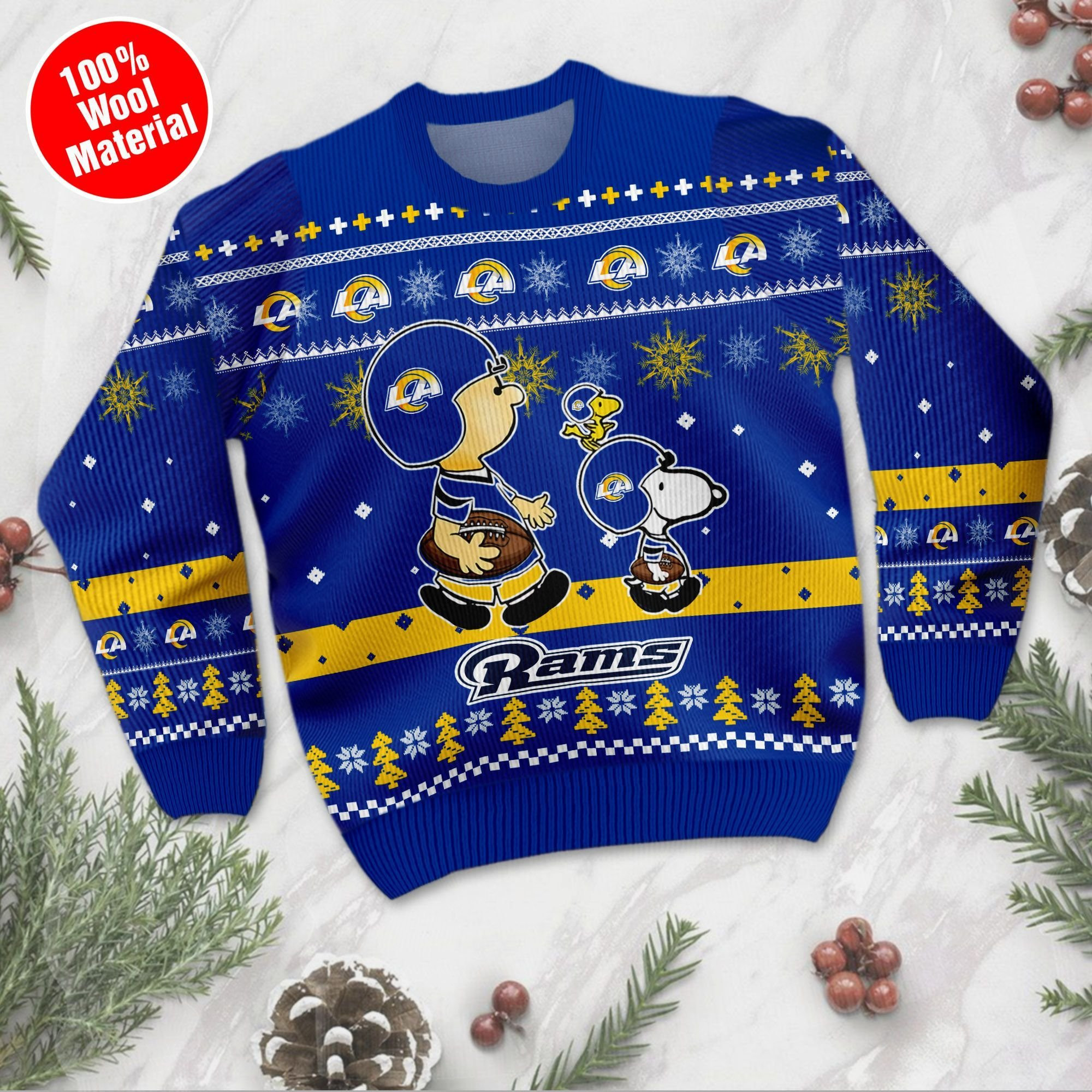 Los Angeles Rams Funny Charlie Brown Peanuts Snoopy Ugly Christmas Sweater Adult 3D Funny Matching for family - Image 3
