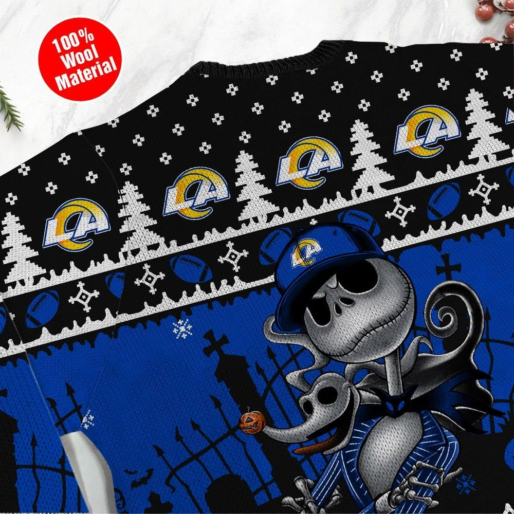 Los Angeles Rams Jack Skellington Halloween Ugly Christmas Sweater Adult 3D Funny Matching for family - Image 5