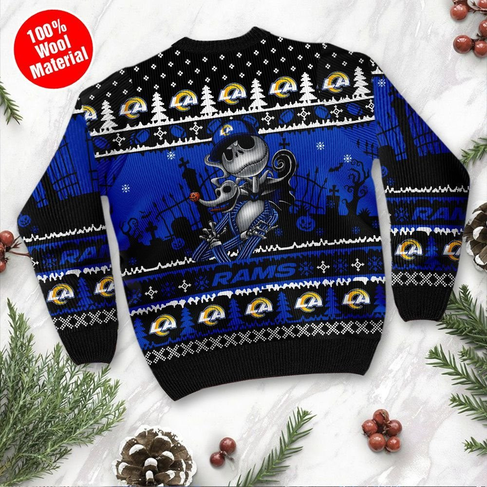 Los Angeles Rams Jack Skellington Halloween Ugly Christmas Sweater Adult 3D Funny Matching for family - Image 3