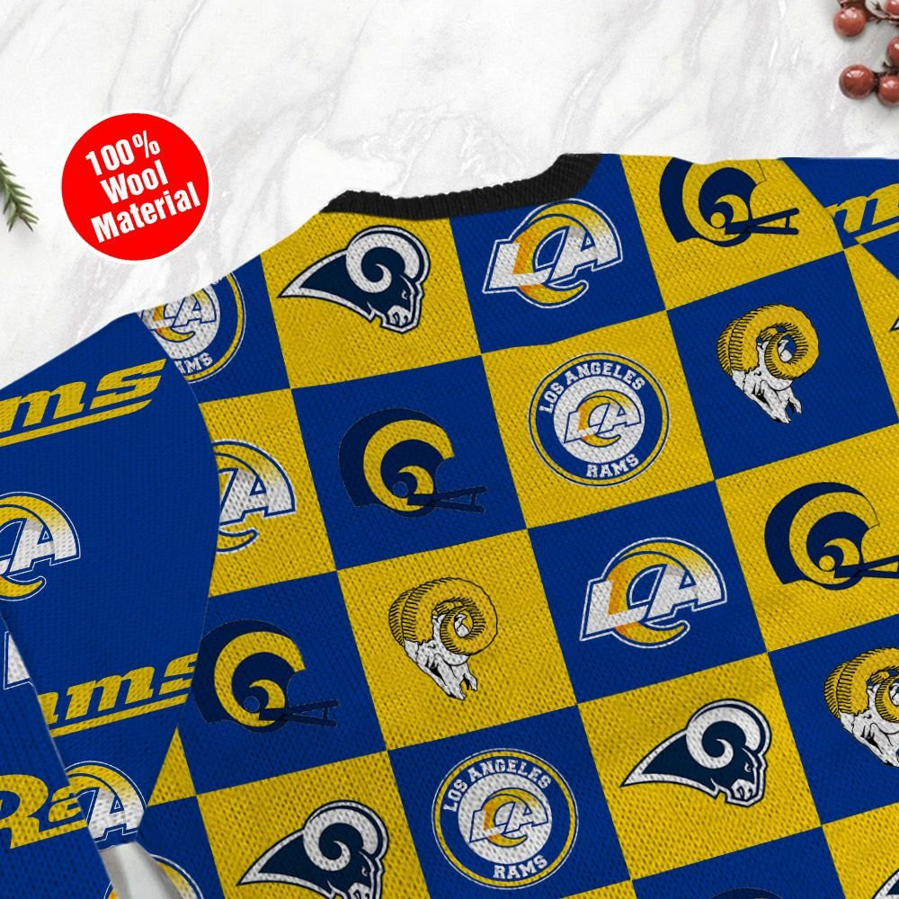 Los Angeles Rams Logo Checkered Flannel Ugly Christmas Sweater Adult 3D Funny Matching for family - Image 5
