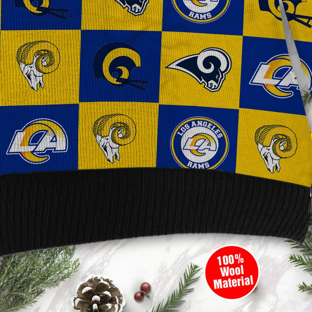 Los Angeles Rams Logo Checkered Flannel Ugly Christmas Sweater Adult 3D Funny Matching for family - Image 4