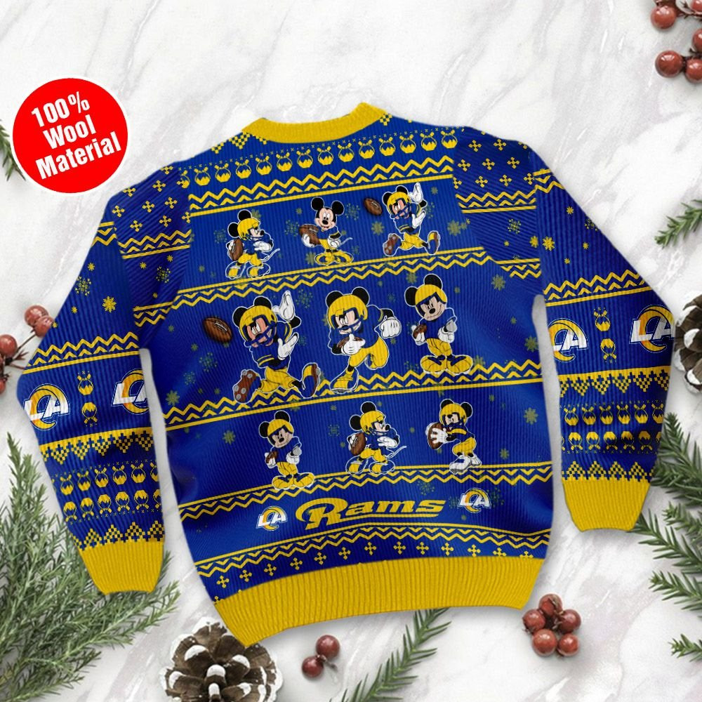 Los Angeles Rams Mickey Mouse Holiday Party Ugly Christmas Sweater Adult 3D Funny Matching for family - Image 3