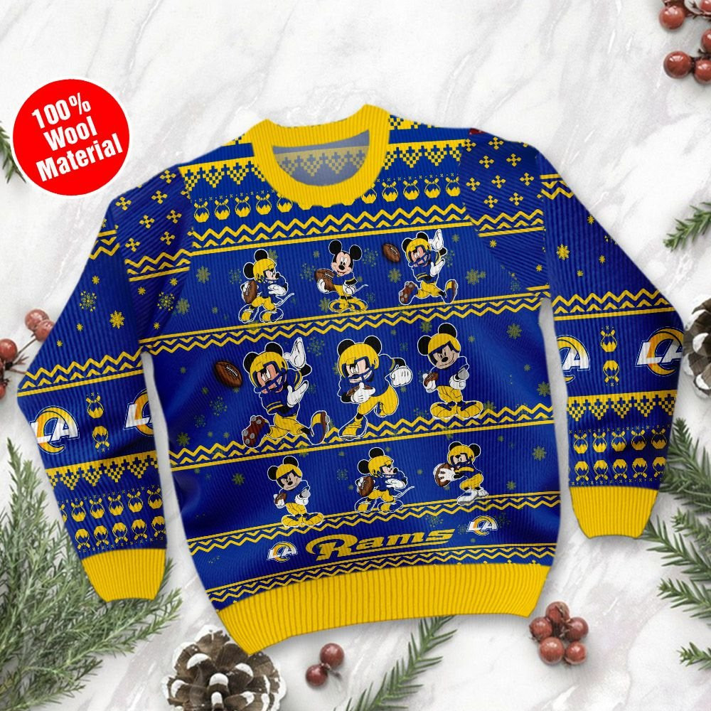 Los Angeles Rams Mickey Mouse Holiday Party Ugly Christmas Sweater Adult 3D Funny Matching for family - Image 2