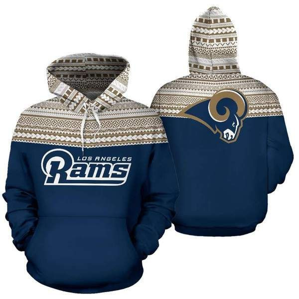 Los Angeles Rams Ncaa Football Maori Tattoo White Blue 3D All Over Print Hoodie, Zip Hoodie
