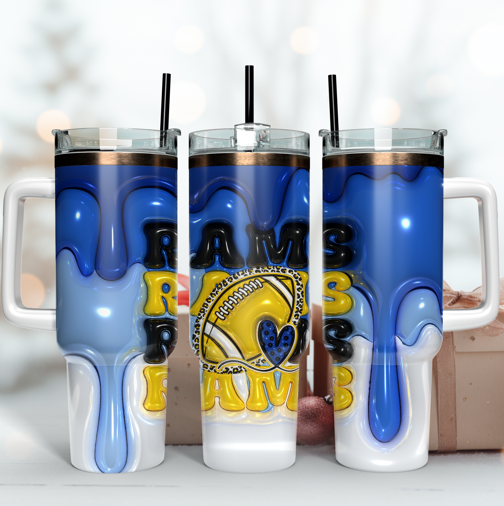 Los Angeles Rams NFL 3D Inflated Puff Effect Custom Stanley Cup 40 oz 30 oz Tumbler With HandleTVC2301188