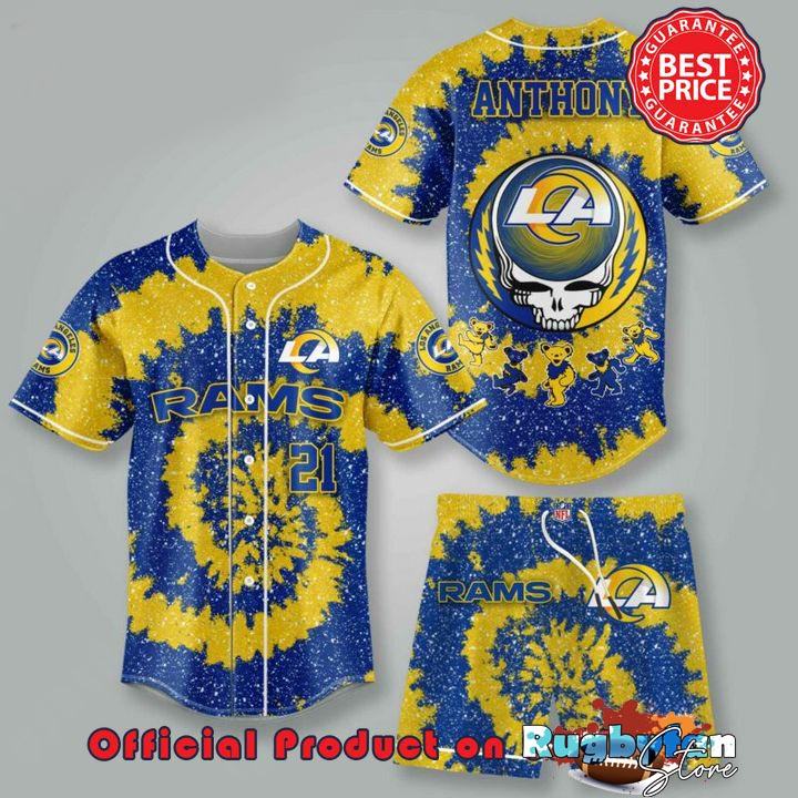 Los Angeles Rams NLF Grateful Dead 3D Personalized Premium Baseball Jersey