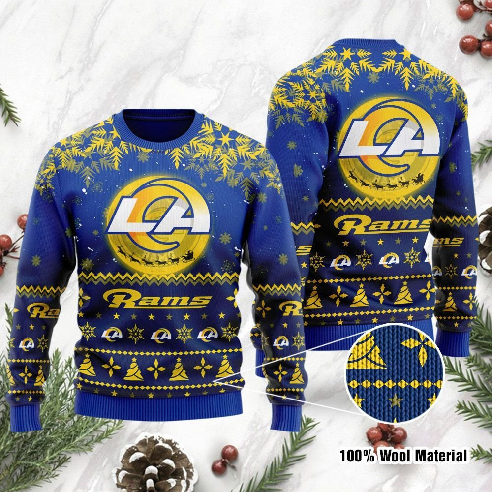 Los Angeles Rams Santa Claus In The Moon Ugly Christmas Sweater Adult 3D Funny Matching for family
