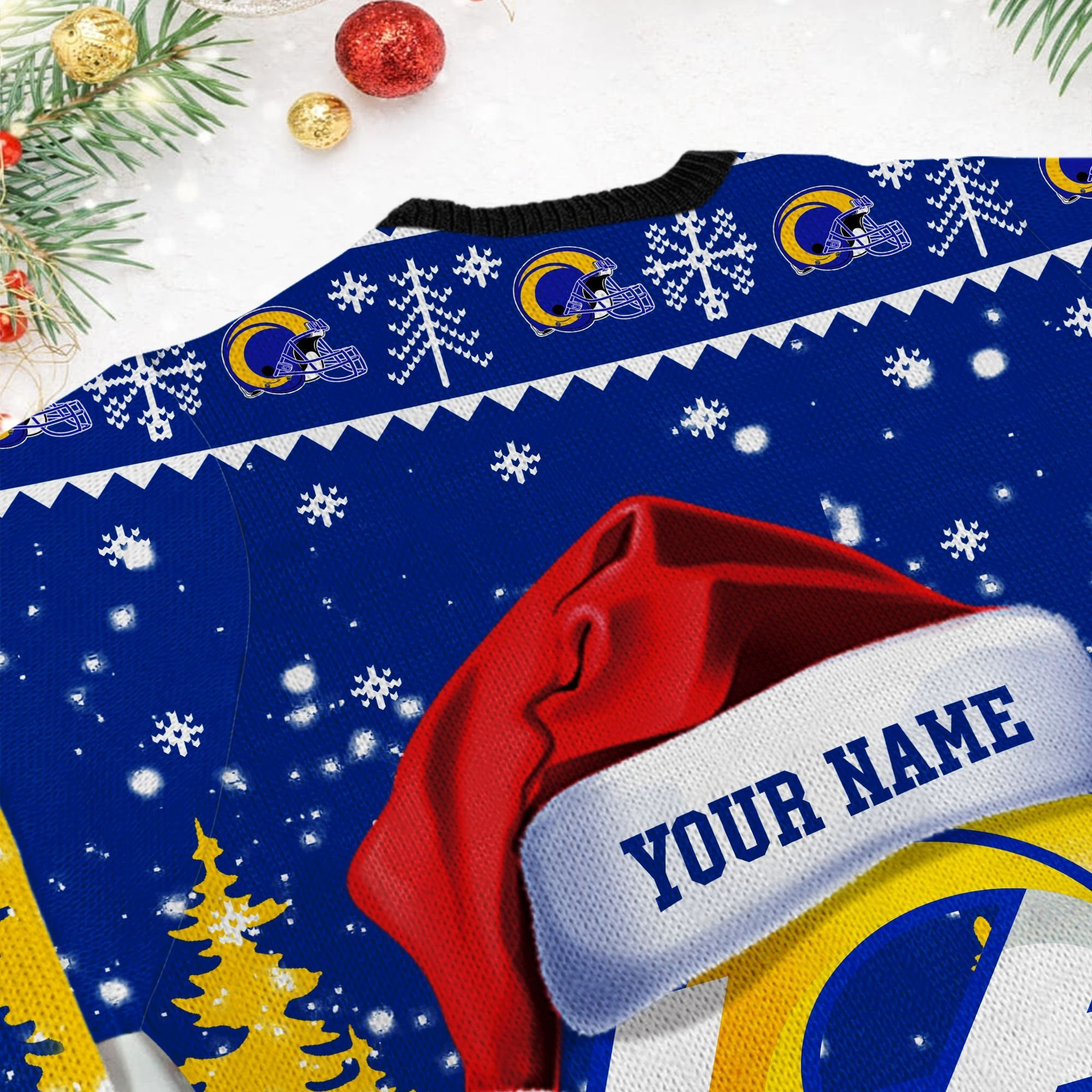 Los Angeles Rams Symbol Wearing Santa Claus Hat Ho Ho Ho Ugly Christmas Sweater Adult 3D Funny Matching for family - Image 6