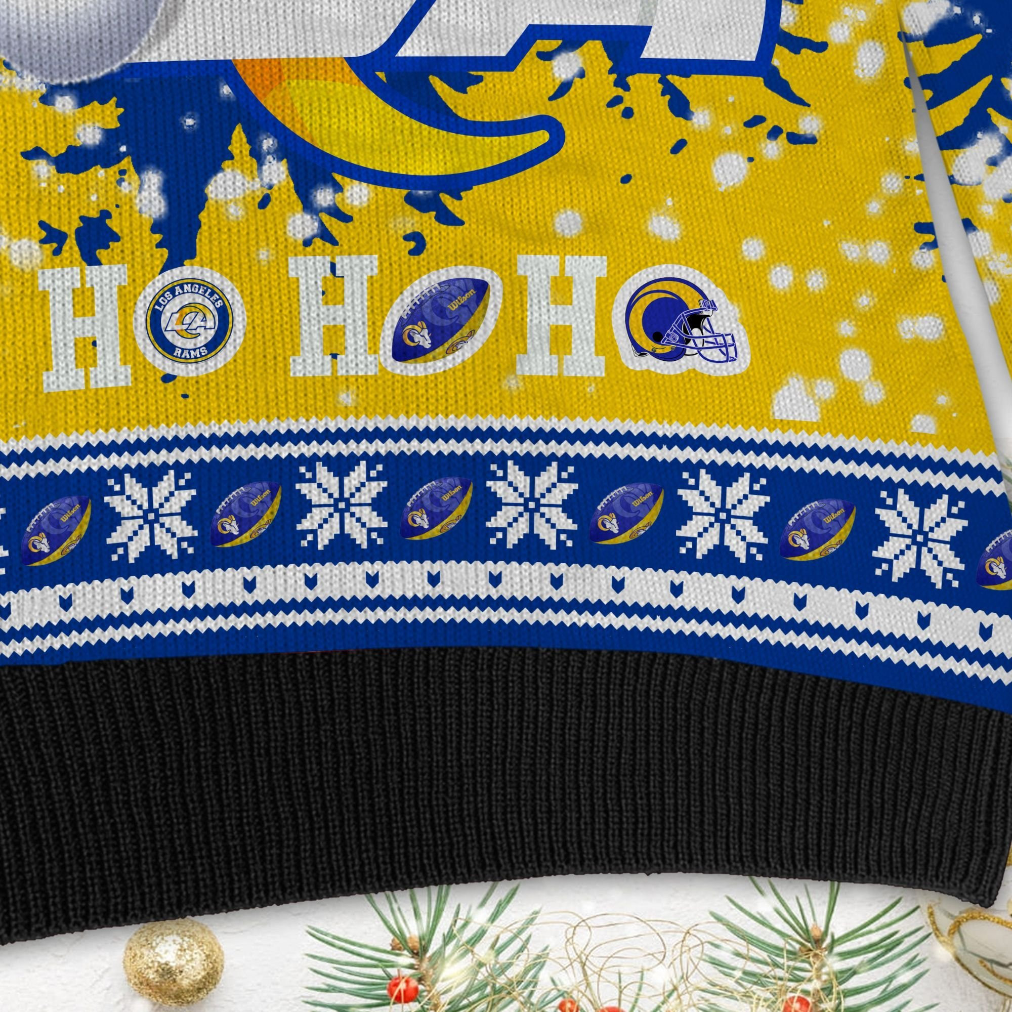 Los Angeles Rams Symbol Wearing Santa Claus Hat Ho Ho Ho Ugly Christmas Sweater Adult 3D Funny Matching for family - Image 5