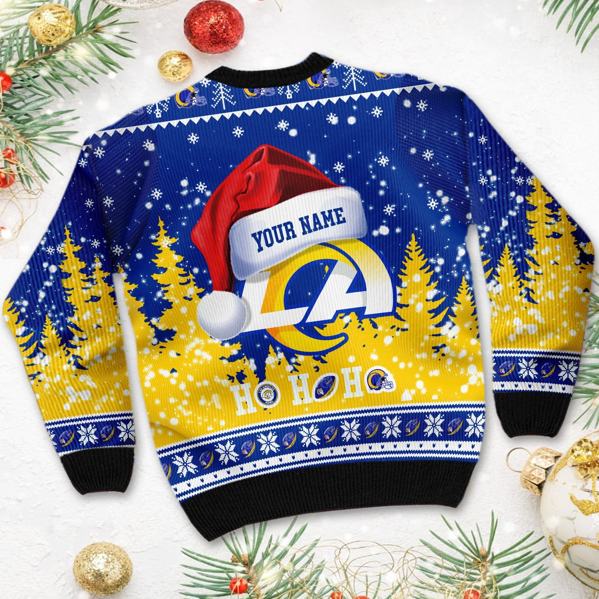 Los Angeles Rams Symbol Wearing Santa Claus Hat Ho Ho Ho Ugly Christmas Sweater Adult 3D Funny Matching for family - Image 4
