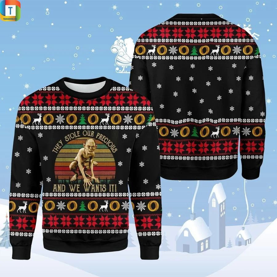 Lotr Gollum My Precious They Stole Our Precious And We Want It Ugly Christmas Sweater Adult 3D Funny Matching for family