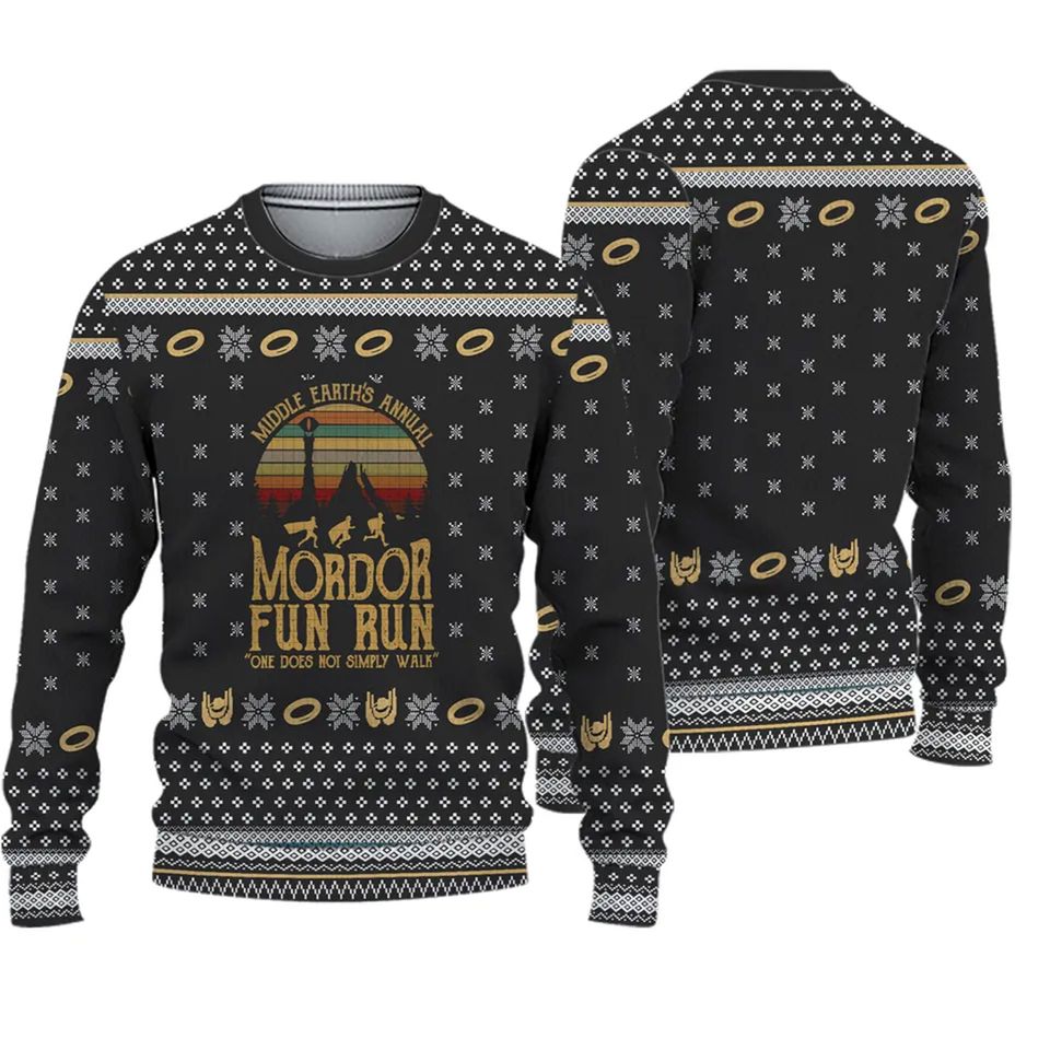 LOTR Middle Earths Annual Mordor Fun Run Ugly Christmas 3D Sweater
