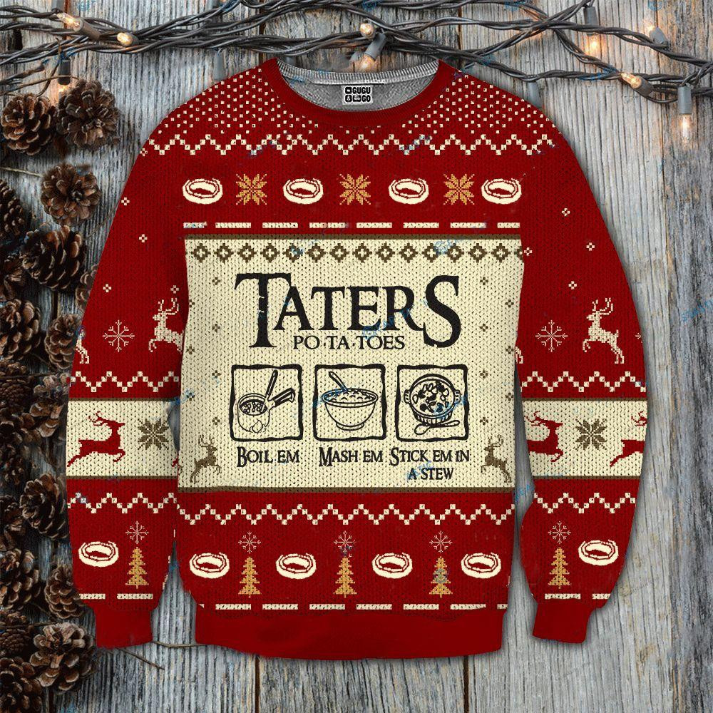 LOTR Taters Potatoes Ugly Christmas Sweater Adult 3D Funny Matching for family