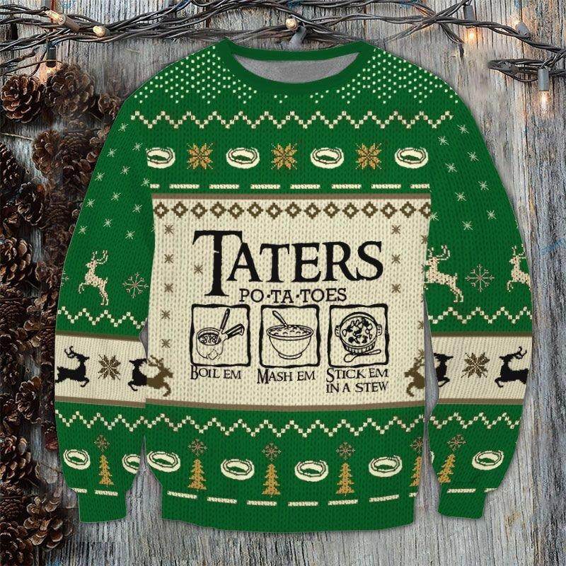 LOTR Taters Potatoes Ugly Christmas Sweater Adult 3D Funny Matching for family