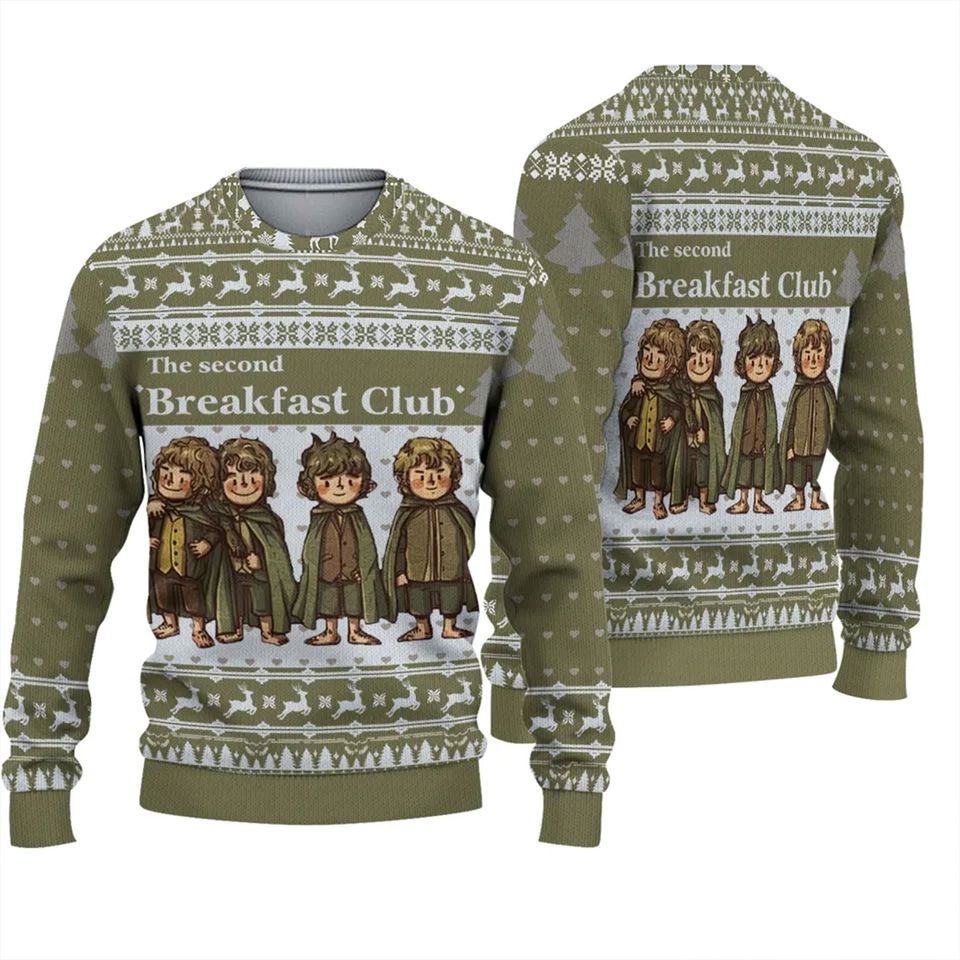 LOTR The Second Breakfast Club Ugly Sweater Christmas 3D Sweater