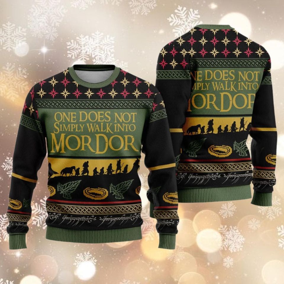 LOTR Ugly Sweater, One Does Not Simply Walk Into Mordor Ugly Xmas Sweater