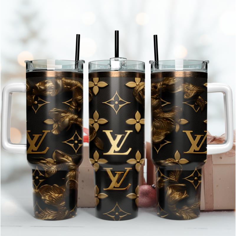 Louis Vuitton Black And Gold LV 3D Pattern Custom Stanley Cup 40 oz 30 oz Tumbler With HandleTVC2301168